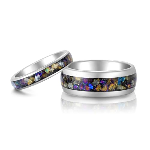 4mm 6mm 8mm Tungsten Rings With Various Inlay Materials Couples Matching Engagement Wedding Promise Matching Ring Set for Women Men - color: Silver Space 4mm