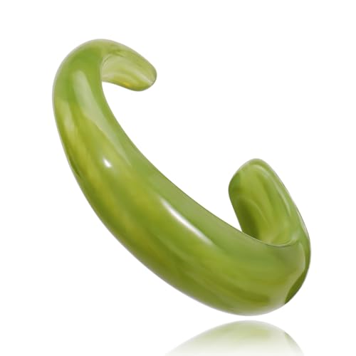Firstmeet Chunky Bold Open Cuff Acrylic Bangle - Oversized Wrist Statement Bracelet for Edgy Style - color: Olive