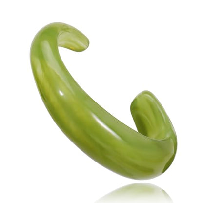 Firstmeet Chunky Bold Open Cuff Acrylic Bangle - Oversized Wrist Statement Bracelet for Edgy Style - color: Olive