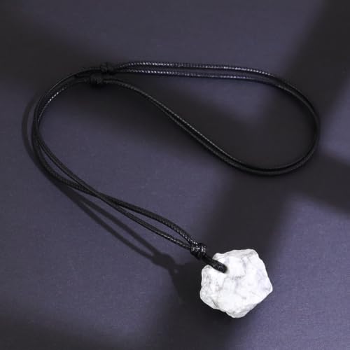 FANASY Natural Raw Crystal Necklace for Women Irregular Stone Necklaces Spiritual Gemstone Pendant with Adjustable Rope - color: White Howlite
