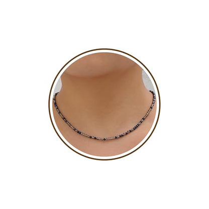 JSJOY Tiny Crystal Beaded Choker Necklaces for Women Colorful Beaded Necklace Dainty Choker Necklaces Simple Boho Jewelry Gifts for Teens Handmade Shining Bead Necklaces Gifts - color: Dark Black