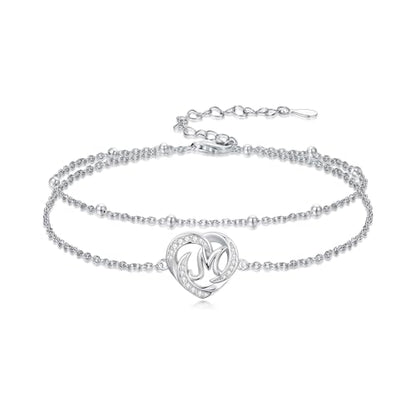 Dorunmo Initial Anklet 925 Sterling Silver Letter A-Z Layered Heart Anklet Beach Jewelry Birthday Gifts for Women - color: M