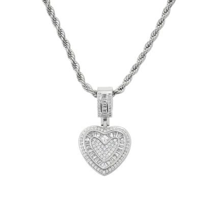 Lulu Mel Silver Heart Necklace 14K Gold Plated Heart Pendant Cubic Zirconia Necklace for Women Men, Iced Out Love Necklace Jewelry Gift Valentine's Day/Mother's Day/Christmas/Anniversary/Birthday Gift - color: Silver, style: Small Heart