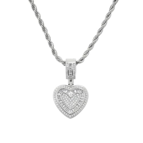 Lulu Mel Silver Heart Necklace 14K Gold Plated Heart Pendant Cubic Zirconia Necklace for Women Men, Iced Out Love Necklace Jewelry Gift Valentine's Day/Mother's Day/Christmas/Anniversary/Birthday Gift - color: Silver, style: Small Heart