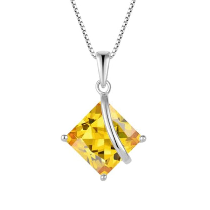 Square Princess Cut Necklace 925 Sterling Silver Solitaire Pendant Necklace Birthstone Jewelry Gifts for Women - color: 11 November - Citrine