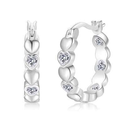 Senteria 925 Sterling Silver Post Hoop Earrings Hypoallergenic Small Heart Hoop Earrings with AAA+Cubic Zirconia Twisted Huggie Hoops Earring for Women 15MM/20MM - color: silver-20mm