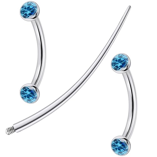 F136 Titanium 16g 6/8/10mm Eyebrow/Rook/Snug/Vertical-Labret/VCH/Snake-Eyes/Anti-Tragus/Christina/Daith/Belly-Button/Bridge/Hood/Surface Curved Barbell Piercing Jewelry for Women Men - color: Ocean Blue, size: 10 mm (3/8 in)