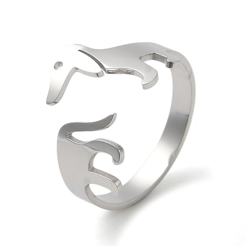 1Pcs Dachshund Dog Open Finger Ring for Women, Stackable Finger Rings Adjustable Open Band Knuckle Rings for Women Dainty Trendy Jewelry, Stainless Steel Color, US Size 8 1/2(18.5mm)