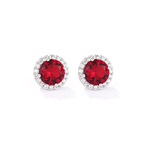 YOMELA Round Cubic Zirconia Stud Earrings for Women | Everyday Dainty, Diamond-Like Brilliance, CZ Halo Birthstone Studs, Hypoallergenic & Lightweight, Elegant & Versatile - color: Red