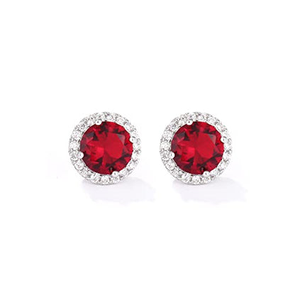 YOMELA Round Cubic Zirconia Stud Earrings for Women | Everyday Dainty, Diamond-Like Brilliance, CZ Halo Birthstone Studs, Hypoallergenic & Lightweight, Elegant & Versatile - color: Red