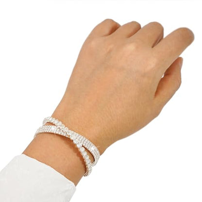 Suyi Rhinestone Bracelet for Women Silver Multilayer Cuff Bracelet Crystal Bridal Bracelets - color: Silver 5