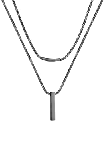 PROSTEEL Bar Pendant Necklace for Men with Box Chain, Minimalist Jewelry | 316L Stainless Steel, 3 Bar Pendant Sizes (30/40/50mm), 5 Chain Lengths (16"–24"), Silver/Black/18K Gold Plated, Gift Box - color: Black, size: 22", style: Rectangle-Small