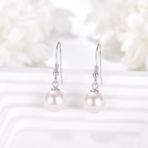 925 Sterling Silver Black Pearl Dangle Earrings Pearls Drop Jewelry Birthday Gifts for Women - color: White Pearl