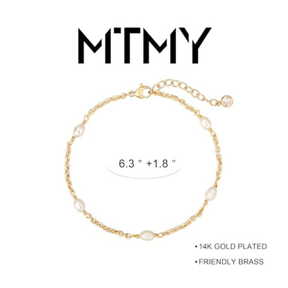Gold Chain Bracelet for Women, 14K Gold Plated | Dainty Bracelets with Adjustable Chain, Trendy Jewelry Gift for Women - style: Pearl chain 3