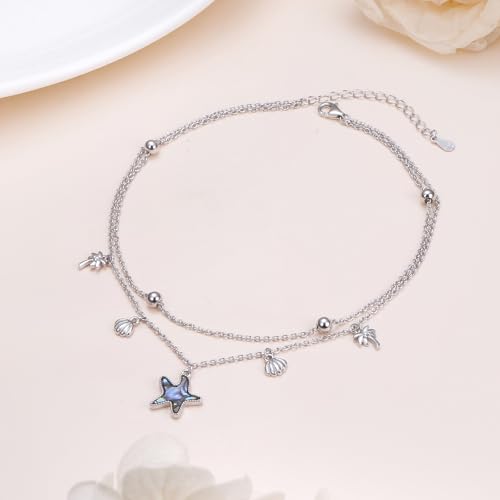 Anklets for Women 925 Sterling Silver Adjustable | Rose Sunflower Dragonfly Infinity Heart Starfish Shell Cherry Summer Beach Ankle Bracelet Waterproof Foot Chain Jewelry
