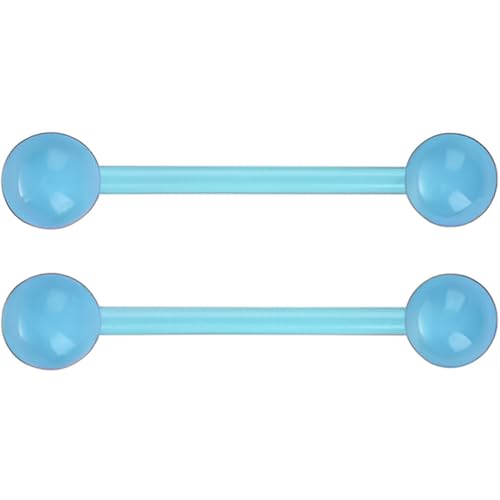 Barbell Piercing Set for Women Men 14 G Hypoallergenic Nipple Piercings Flexible Acrylic Tongue Ring Jewellery Bars Kit Long Stud Cute Body Jewelry 2 pcs Length 16 MM - color: Light Blue