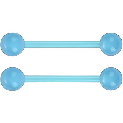 Barbell Piercing Set for Women Men 14 G Hypoallergenic Nipple Piercings Flexible Acrylic Tongue Ring Jewellery Bars Kit Long Stud Cute Body Jewelry 2 pcs Length 16 MM - color: Light Blue
