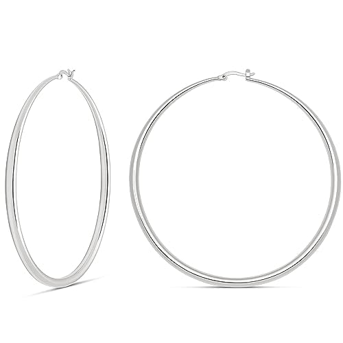 Milla Graduated Hoop Earrings for Women | Elegant Curved Profile, Comfortable Fit, Available in 14K Gold, Rose Gold, or Silver Plated Finish, Different Sizes - color: Sterling Silver Plated / 3.4 in - XX-LARGE