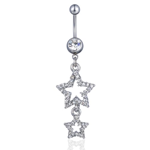 14G Sparkle Star Dangle Belly Button Rings for Women Surgical Steel Belly Navel Piercing Barbell Dangling Body Piercing Jewelry