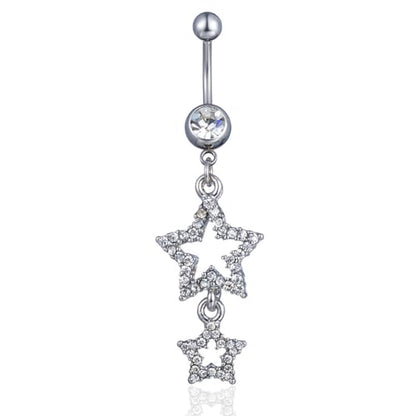 14G Sparkle Star Dangle Belly Button Rings for Women Surgical Steel Belly Navel Piercing Barbell Dangling Body Piercing Jewelry