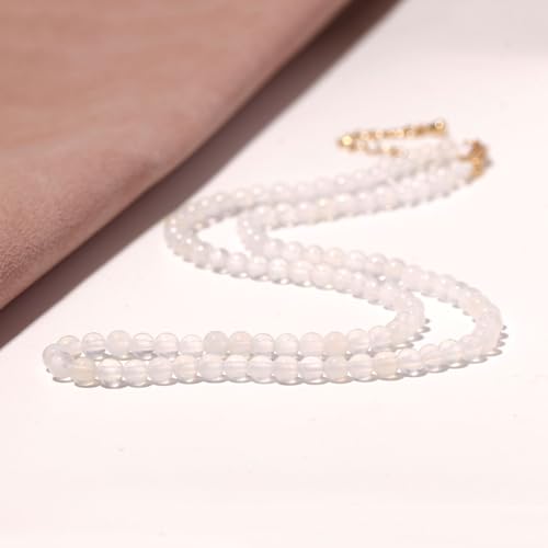 Simple 4mm Gemstones and Crystals Choker Necklace Unisex 16"-18" | Necklaces for Women Men, Adjustable, 40-45 cm Chain Length, Handmade, Spiritual Gemstones, Positive Energy, Daily Wear - style: White Agate