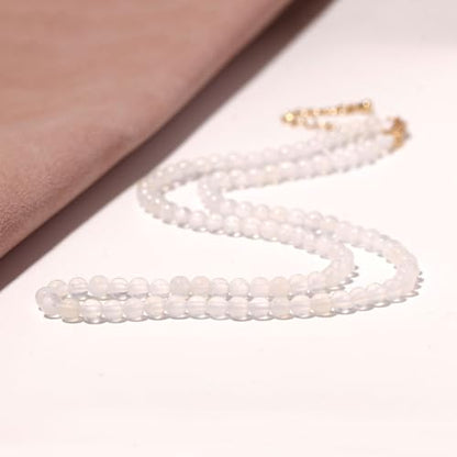 Simple 4mm Gemstones and Crystals Choker Necklace Unisex 16"-18" | Necklaces for Women Men, Adjustable, 40-45 cm Chain Length, Handmade, Spiritual Gemstones, Positive Energy, Daily Wear - style: White Agate
