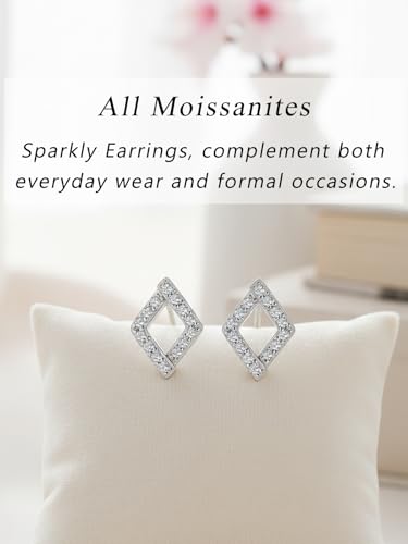 All Moissanites Sparkly Geometric Stud Earrings for Women, Solid 925 Sterling Silver with Rhodium/Gold Plated Hypoallergenic, Lightweight Comfy Earrings - color: Square - White Gold