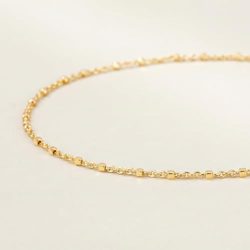 MEVECCO Anklet for Women Gold Chain 14K Gold Plated Dainty Boho Beach Summer Simple Foot Jewelry Ankle Bracelet - style: Cube Beaded