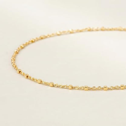 MEVECCO Anklet for Women Gold Chain 14K Gold Plated Dainty Boho Beach Summer Simple Foot Jewelry Ankle Bracelet - style: Cube Beaded