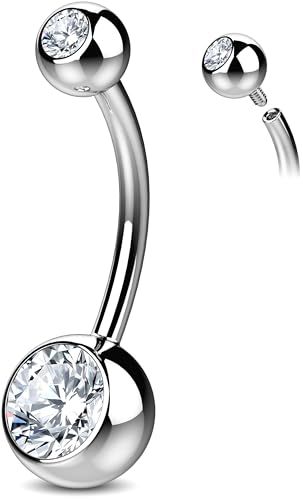 Internally Threaded Belly Button Ring G23 Titanium with Grade AAAAA Cubic Zirconia - 14g Implant Grade Titanium Belly Ring Piercing Jewelry Internal Thread - Bellybutton Rings Navel Jewelry For Women - color: Silver - 12mm