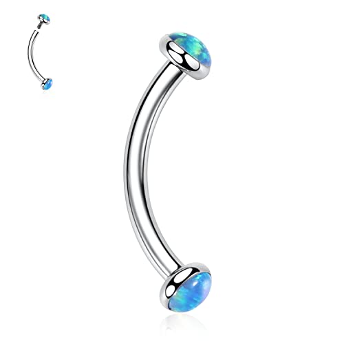 GAGABODY G23 Titanium Eyebrow Piercing Jewelry Curved Barbell Lip Ring | Internal Thread Used in Eyebrow,Belly,Rook 16 Gauge from 6mm to 12mm Lightweight Daily for Woman and Man Sensitive Skin - color: 1Pc-Disc Shape Silver+Blue Opal, size: 16G-6mm