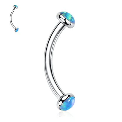 GAGABODY G23 Titanium Eyebrow Piercing Jewelry Curved Barbell Lip Ring | Internal Thread Used in Eyebrow,Belly,Rook 16 Gauge from 6mm to 12mm Lightweight Daily for Woman and Man Sensitive Skin - color: 1Pc-Disc Shape Silver+Blue Opal, size: 16G-12mm