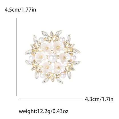 Shell Pearl Flower Flower Wreath Rhinestones Statement Brooches Lapel Pins for Women Girls Fashion Dainty Gold Tone Crystal Floral Brooch Pin for Dresses Suit Wedding Party Trendy Jewelry - color: Gold