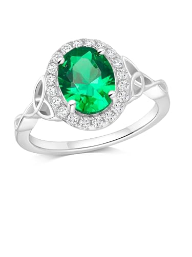 2-3 Carat Oval Engagement Ring 925 Silver Celtic Knot Birthstone Rings for Women Hypoallergenic Amehtyst/Aquamarine/Emerald/Ruby/Sapphire Cocktail Rings Jewelry Size 6-10 - color: B. Emerald