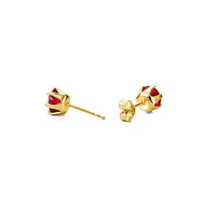 Orovi Round 14K Gold Earrings for Women in Solid 14K White Gold 585/14K Yellow Gold 585 with Ruby/Sapphire/Zirconia/Emerald Gemstones, Stud Earrings For Women,Women's Jewelry Delivered in Jewelry Box - color: 14K Yellow Gold/ Ruby