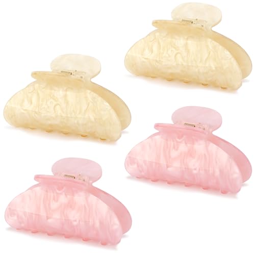 4Pcs Acrylic Claw Clips for Women Hair Accessories, Medium Sized Cute Trendy Claw Clips for Thick Thin Hair (Yellow, Pink) - color: Yellow, Pink