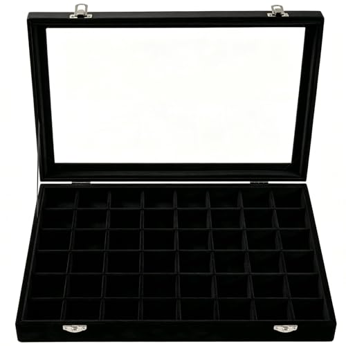 Velvet Jewelry Tray 48 Compartments Jewelry Box Display Organizer with Transparent Cover Earrings, Rings,Necklaces, Pendants Storage Box for Girls, Women,Wife, Mother (48Grid-Black) - color: 48Grid-Black