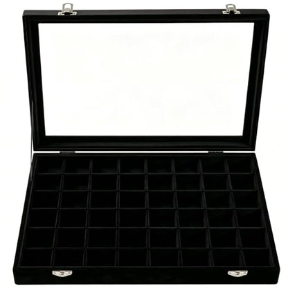 Velvet Jewelry Tray 48 Compartments Jewelry Box Display Organizer with Transparent Cover Earrings, Rings,Necklaces, Pendants Storage Box for Girls, Women,Wife, Mother (48Grid-Black) - color: 48Grid-Black