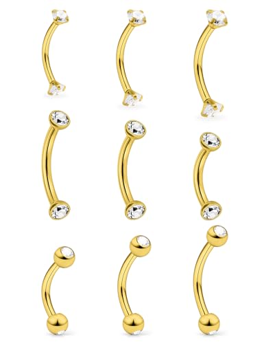 Hoeudjo Rook Piercing Jewelry Surgical Steel Eyebrow Piercing Jewelry 16g Surface Tragus Earrings Curved Barbell Daith Eyebrow Rings for Women Different Length 6/8/10mm - color: gold-tone,length 6/8/10mm