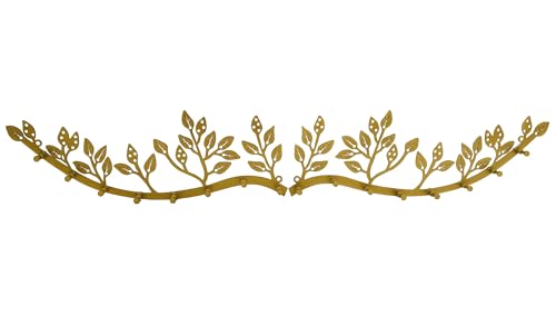 Wall Mounted Jewelry Necklace Holder Organizer with 8 Hooks and 43 Holes, Neatly Hanging Earring, Bracelet, and Keys - Rustic Gold Metal Tree Leaf Branch Wall Décor