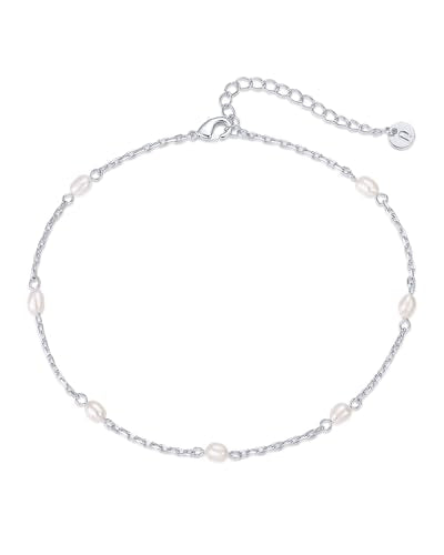 PAVOI 14K Gold Plated Anklet for Women - Trendy Link Chain Ankle Bracelet Summer Jewelry - Boho Dainty Anklets with Cubic Zirconia, Beaded, Evil Eye, Star, Station, Pearls Adjustable Gold Jewelry - style: Pearl Station