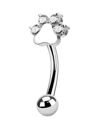 Cute G23 Titanium Paw Print Rook Earrings for Women Men-6mm, 8mm 16g Rook Piercing Jewelry Puppy Surgical Steel Eyebrow Rings Internally Threaded Dainty Eyebrow Barbells - color: 8mm