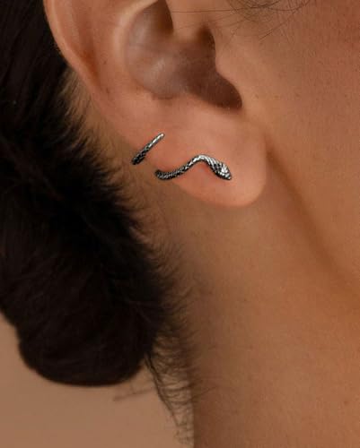 Stud Earrings for Women- 14K Gold/White Gold Plated/Black Bow Dragon Softball Snake Bat Stud Earrings - color: black Snake ear cuff