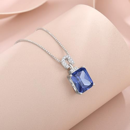 Emerald Cut Birthstone Necklace for Women 925 Sterling Silver | Baguette Birthstone Pendant Necklace, Jewelry for Mom Wife - color: Navy Blue