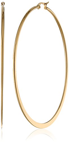 Amazon Essentials Gold Plated or Stainless Steel Flattened Hoop Earrings - color: Yellow Gold, size: 70 mm