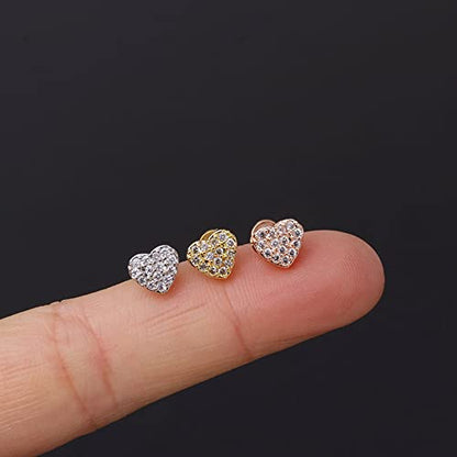Cross Evil Eye Flower Love Heart CZ 16g Labret Cartilage Tragus Monroe Lip Nose Helix Studs Earrings Stainless Steel Cubic Zirconia Small Tiny Little Piercings Jewelry Gifts for Women Her Birthday Bff - style: rose gold
