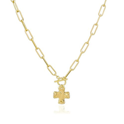 Chunky Cross Necklace for Women Trendy 14K Gold Silver Plated Statement Big Cross Pendant Paperclip Chain Charm Necklaces Religious Faith Easter Basket Stuffers Baptism Costume Jewelry Gift - color: Gold-Toggle-0.8 inch pendant