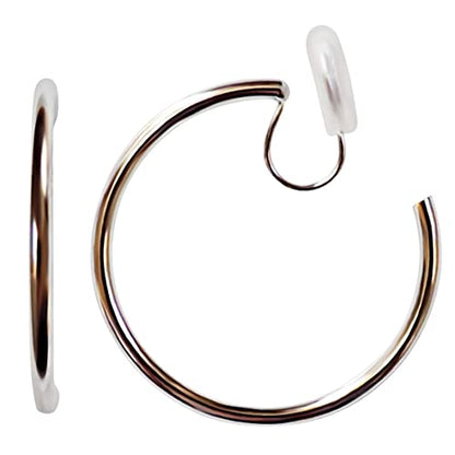Clip On Hoop Earrings for Women Not Pierced Gold Silver Large Chnky Square Twisted Comfortable Coil Hoop Clip On Earrings - color: 30mm Hoop Silver