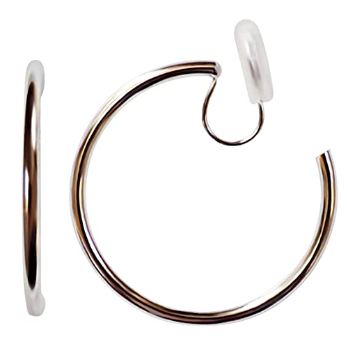 Clip On Hoop Earrings for Women Not Pierced Gold Silver Large Chnky Square Twisted Comfortable Coil Hoop Clip On Earrings - color: 30mm Hoop Silver