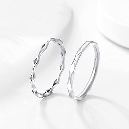 KAZITSAN 2pc 2mm Stainless Steel Rings for Women Girls Fashion Wedding Plain Band Knuckle Stacking Midi Rings Silver/Rose Gold Wedding Band Comfort Fit - color: BEHY01-Silver